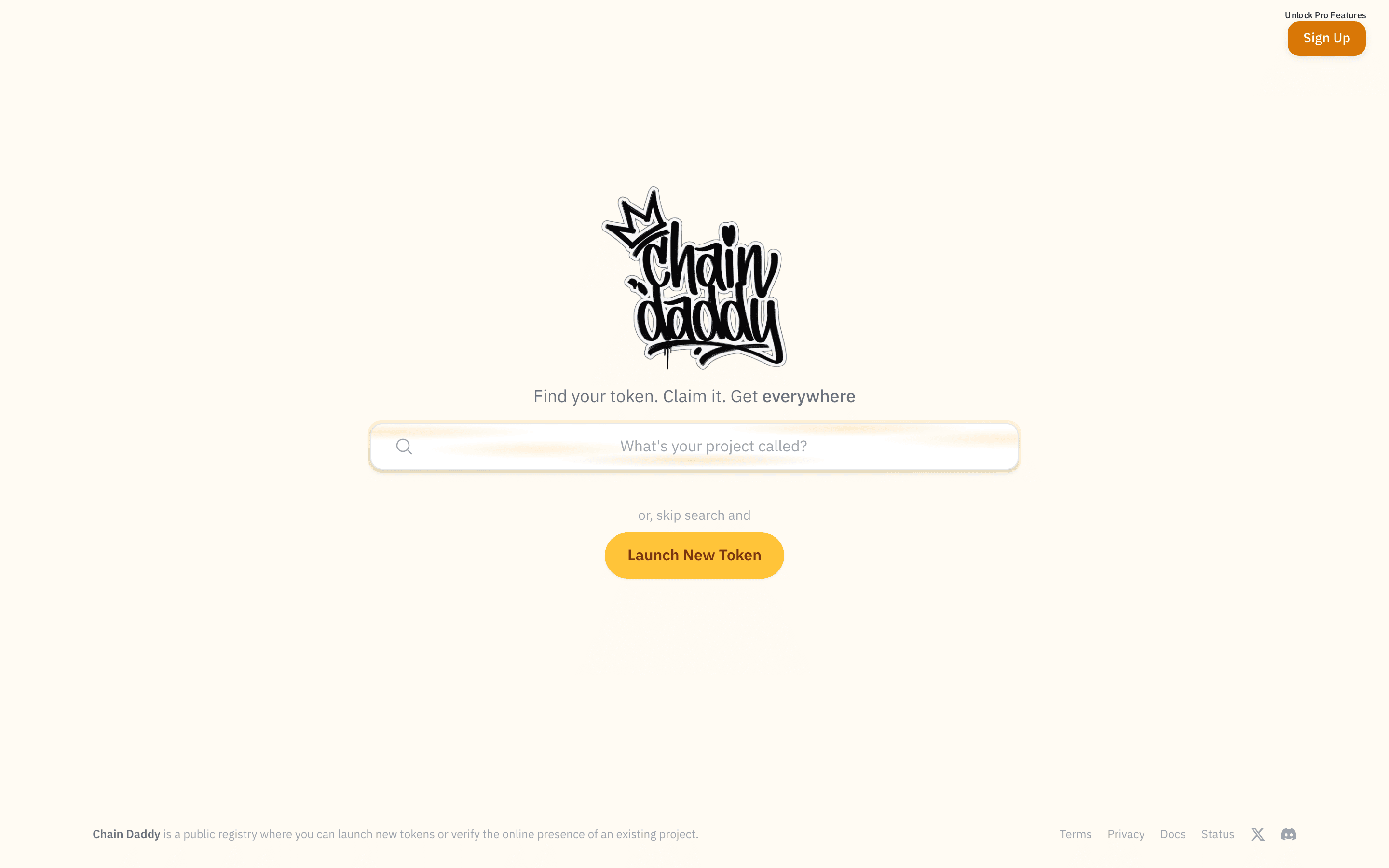 The Chain Daddy homepage — search your ticker to get started