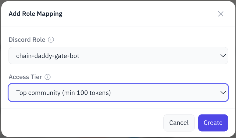 Add Role Mapping — pick a Discord role and the access tier that grants it