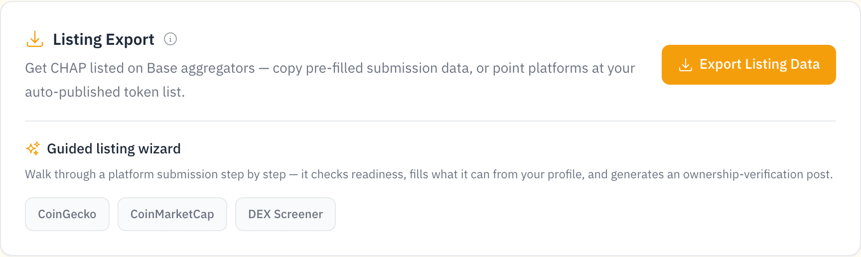 The Export Listing Data control in the chain admin panel