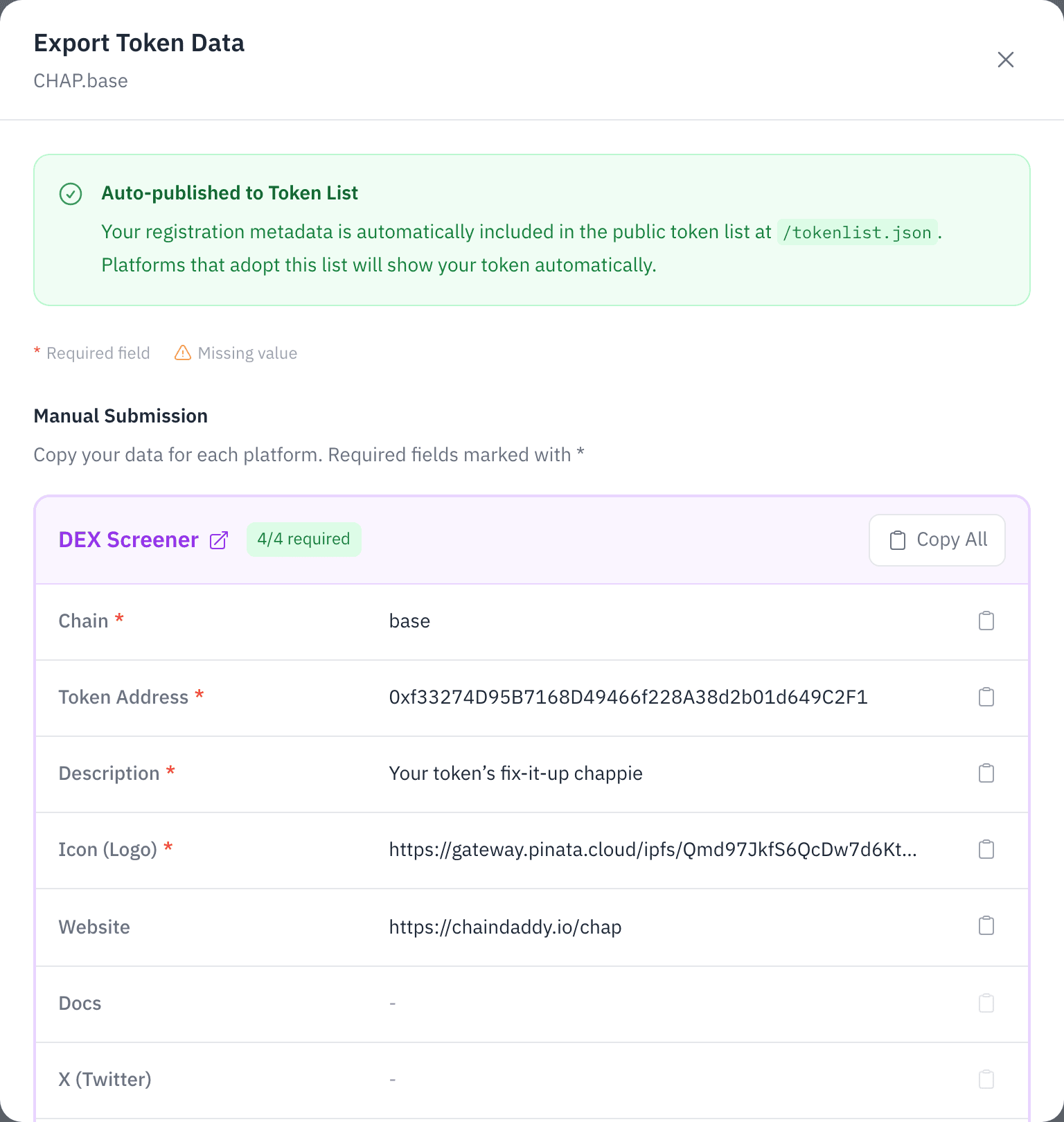 Export format selection