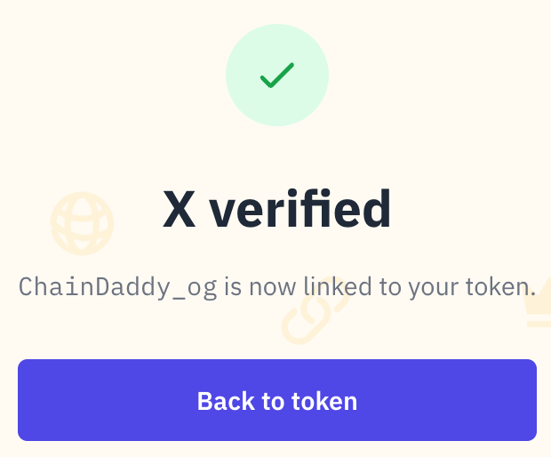 X verified — the account is now linked to your token